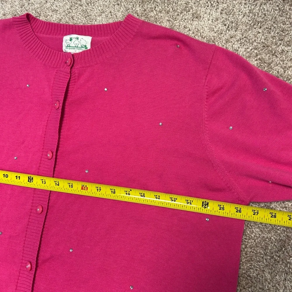 The Quacker Factory Pink Rhinestone Button Front Cardigan Sweater Women's 2X